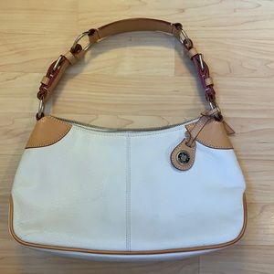 Dooney & Bourke White Pebbled Leather Hobo Bag Contrasting Pink Leather Trim